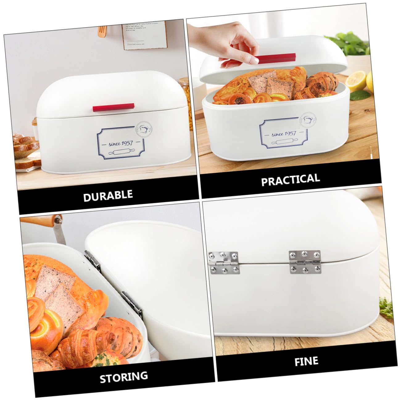 Caja para Guardar el Pan Europea Grande de Metal de Color Blanco 1pieza | Organizador para Bollos y Pasteles, Acabado Liso de Fabricación Fina, Uso en Panadería y Centro Comercial
