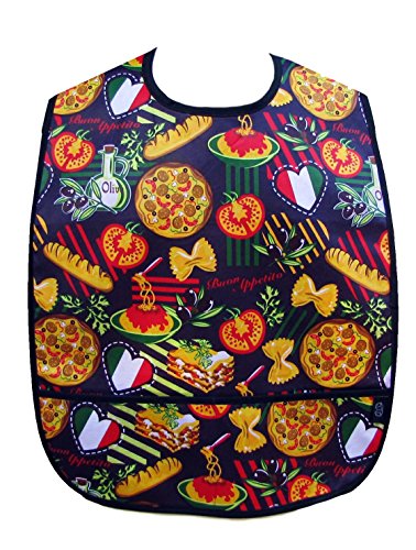 Adult Clothing Protector Bib with Front Pockets Pasta and Pizza