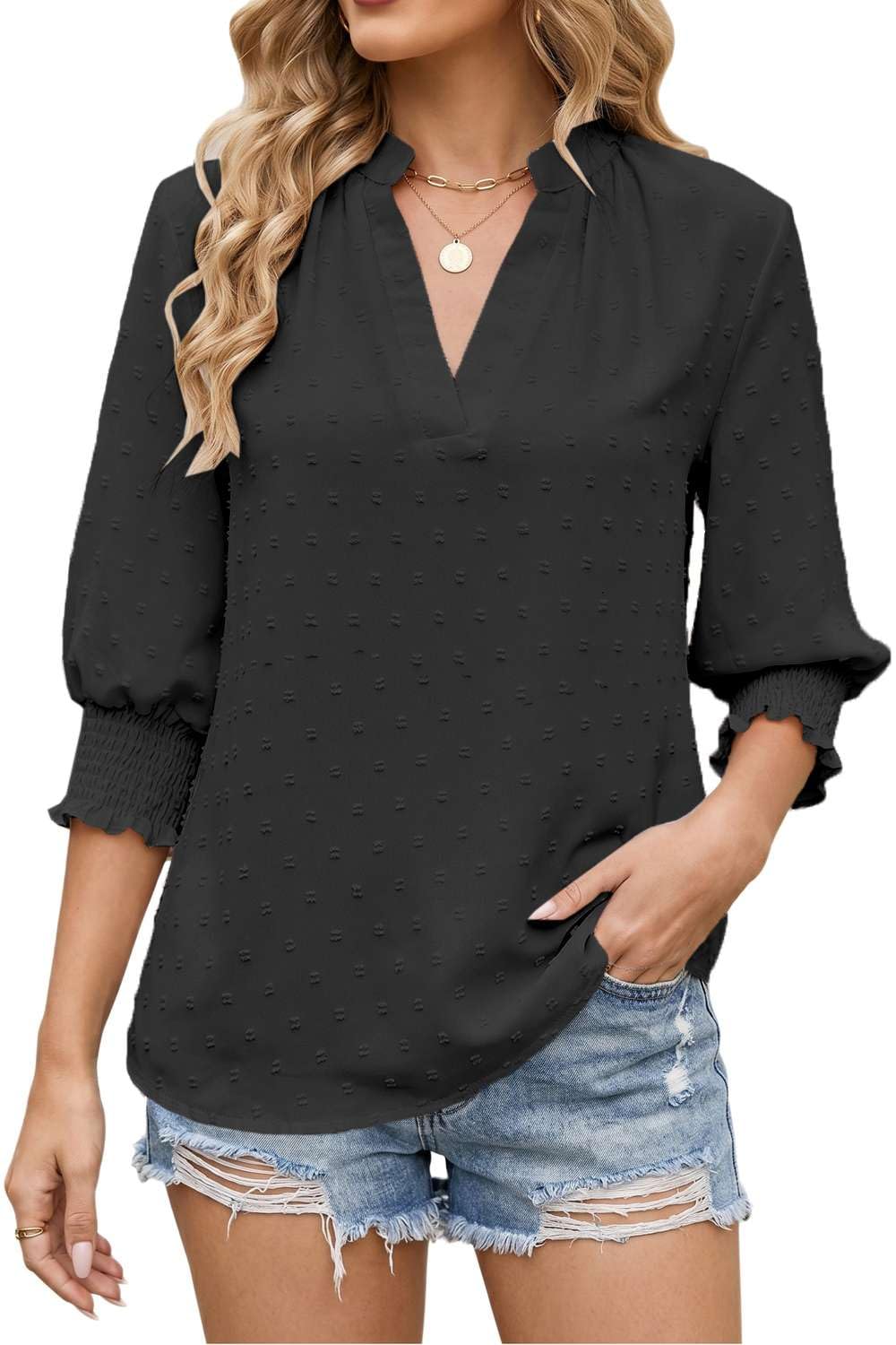 Teesho Damen Bluse Langarm Elegant Oberteile Spitzen Hemdbluse Chiffon Anti Falten Arbeit Shirts Tunika Hemd Tops