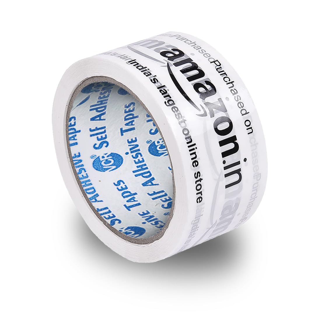 VCR Amazon Printed Tape - White Color - 35 Meters in Length - 48mm / 2" Width - 1 Roll Per Pack - BOPP Amazon Packing Tape for Packing Boxes for orders