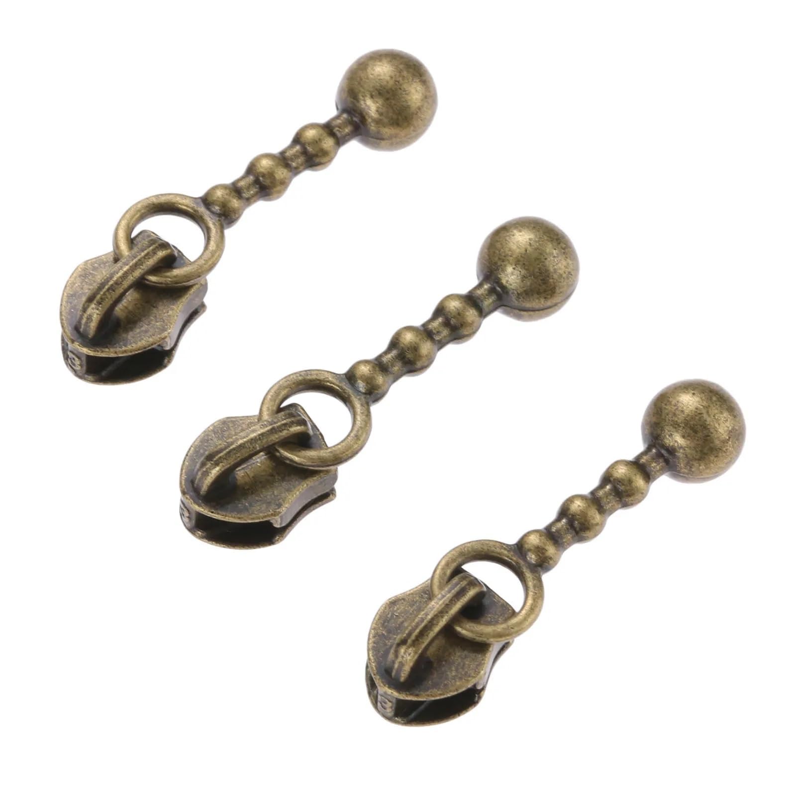 Tiradores de cremallera, 200 unidades, deslizadores de cremallera de metal 3#, cremalleras de nailon reemplazan la forma de gota de tracción, bronce antiguo