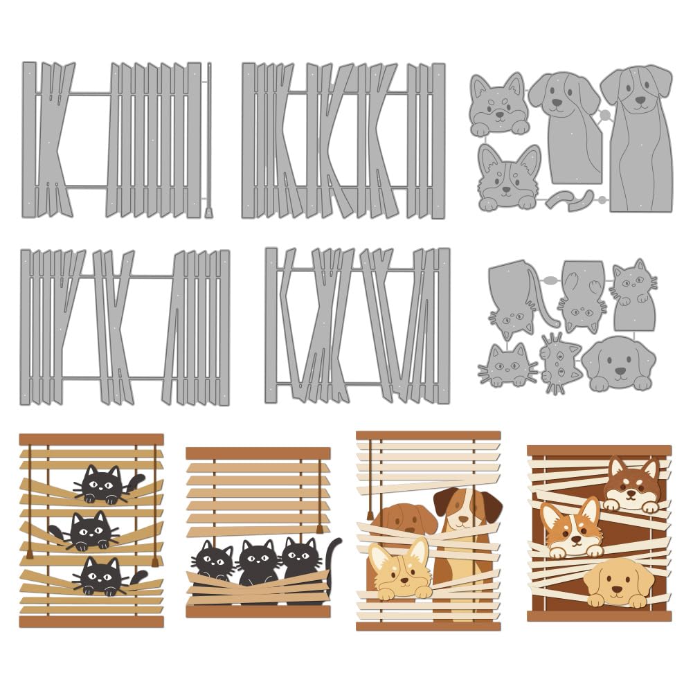 MAYJOYDIY Peeping Cat Dog Metal Die Cuts Blinds Animals Cutting Dies Cat Window Embossing Template Funny Animals Carbon Steel Cutting Stencils for Card Making DIY Scrapbooking Album Gift Decoration