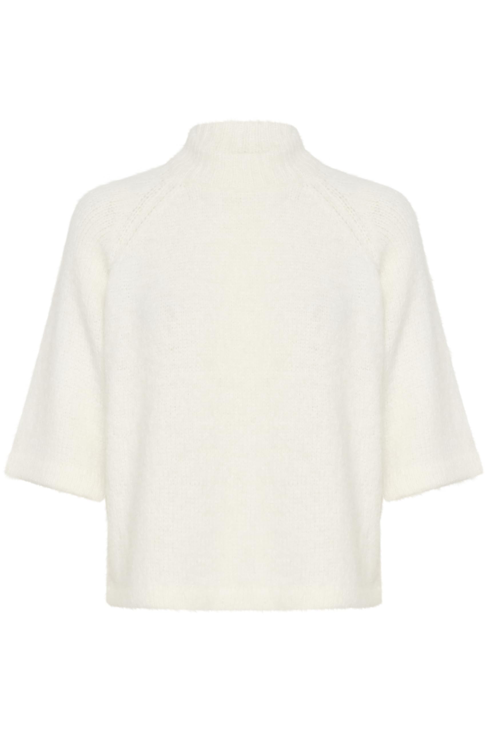 KAFFE Women's Pullover Half Sleeves High Neck Cropped Length Fuzzy Knit, Chalk, XL