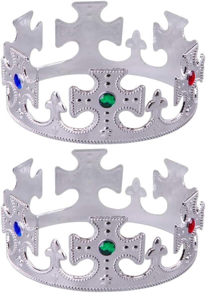 TOYANDONA 2 Pcs Silver Crown Plastic Royal King and Queen Jeweled Dress Accessory Halloween Prop Birthday Party Favors