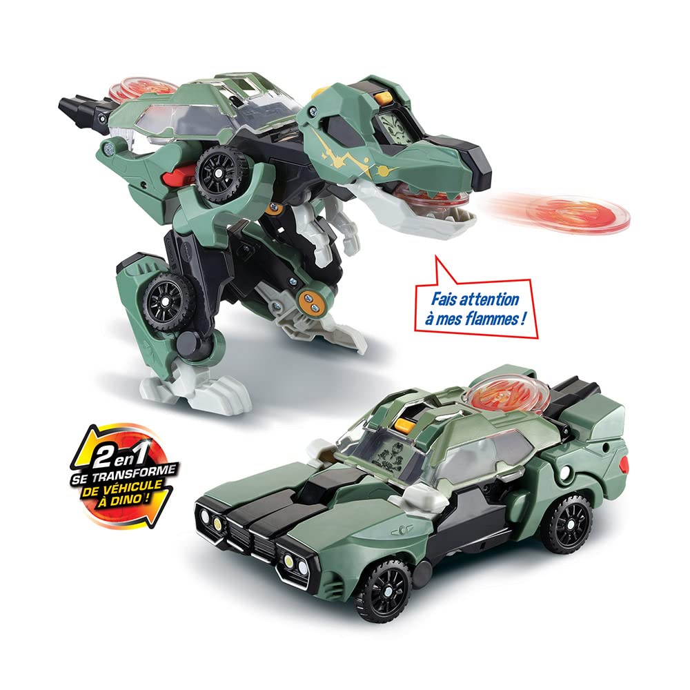 VTech - Switch & Go Dinos Lanceur, Dinosaure Sonore Tyram, Super T-Rex Lance-Flammes, Jouet 2 en 1 Transformable en Voiture, Tirs de Projectiles, Cadeau Enfant Dès 4 Ans - Contenu en Français