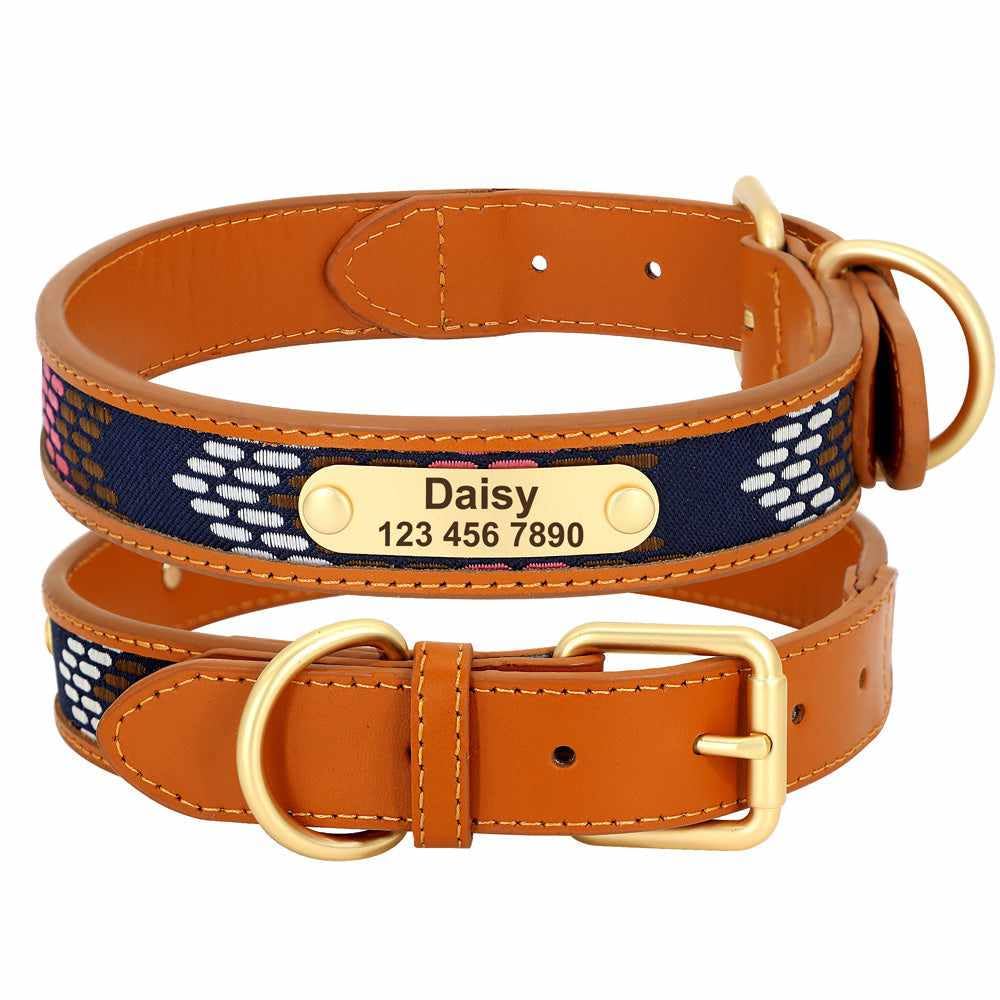 Sehr hochwertiges Hundehalsband mit Namen, Textilinlay und Gravur L 44-54cm / Türkis