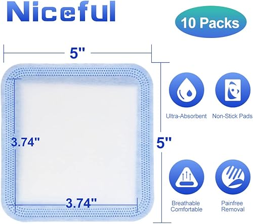 Miniatura 2 de Almohadillas superabsorbentes de 5 x 5 pulgadas, 10 unidades, vendaje no adhesivo para el cuidado de heridas, almohadillas de exudado pesado para