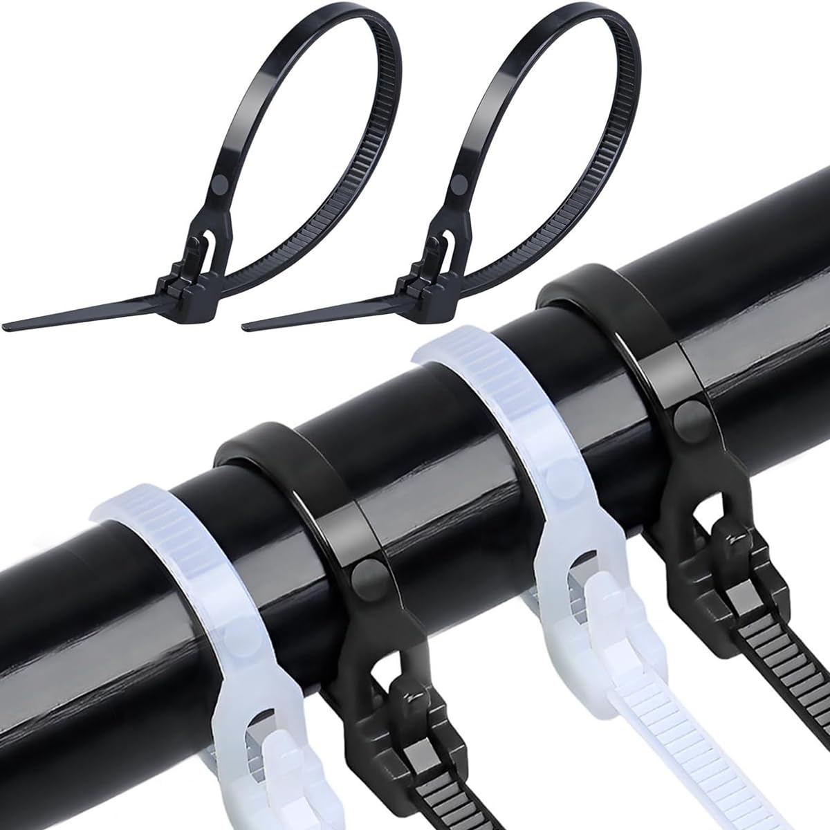 結束固定バンド 50本入 長さ350mm 幅7.5mm 再利用可能 配線結束タイ 耐候性 ケーブルバンド ナイロン製 園芸 耐熱 PPプラスチック 太い 長い 黒い uv耐性 (黑)