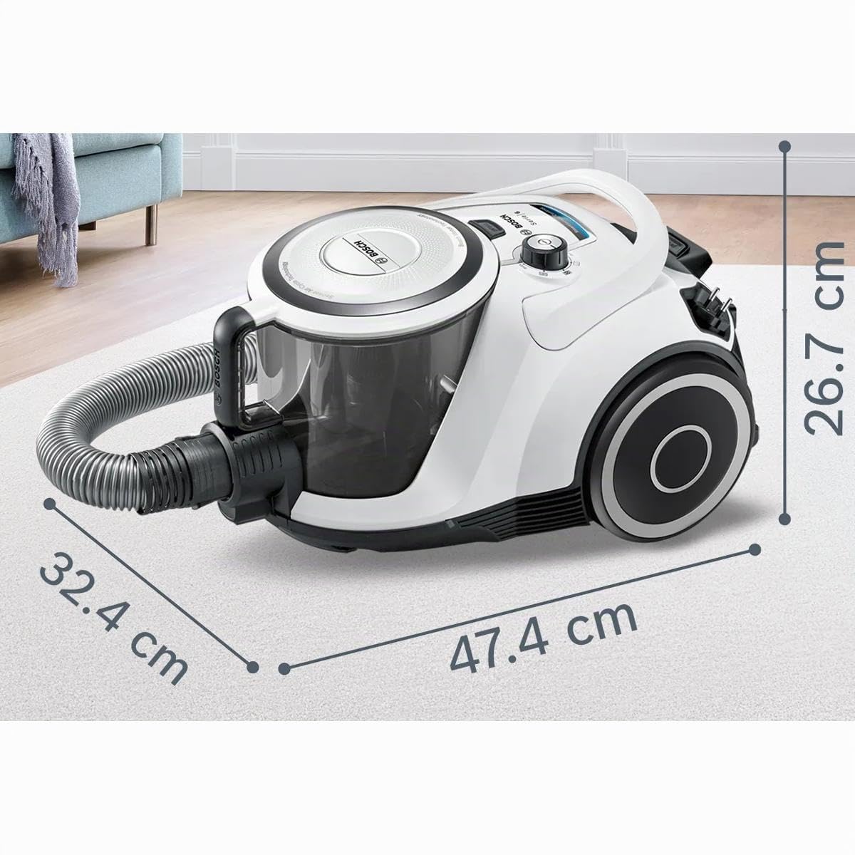 Bosch Serie 6 BGC41XALL - Aspiradora sin Bolsa, Color Blanco, 750 W, 68 decibelios
