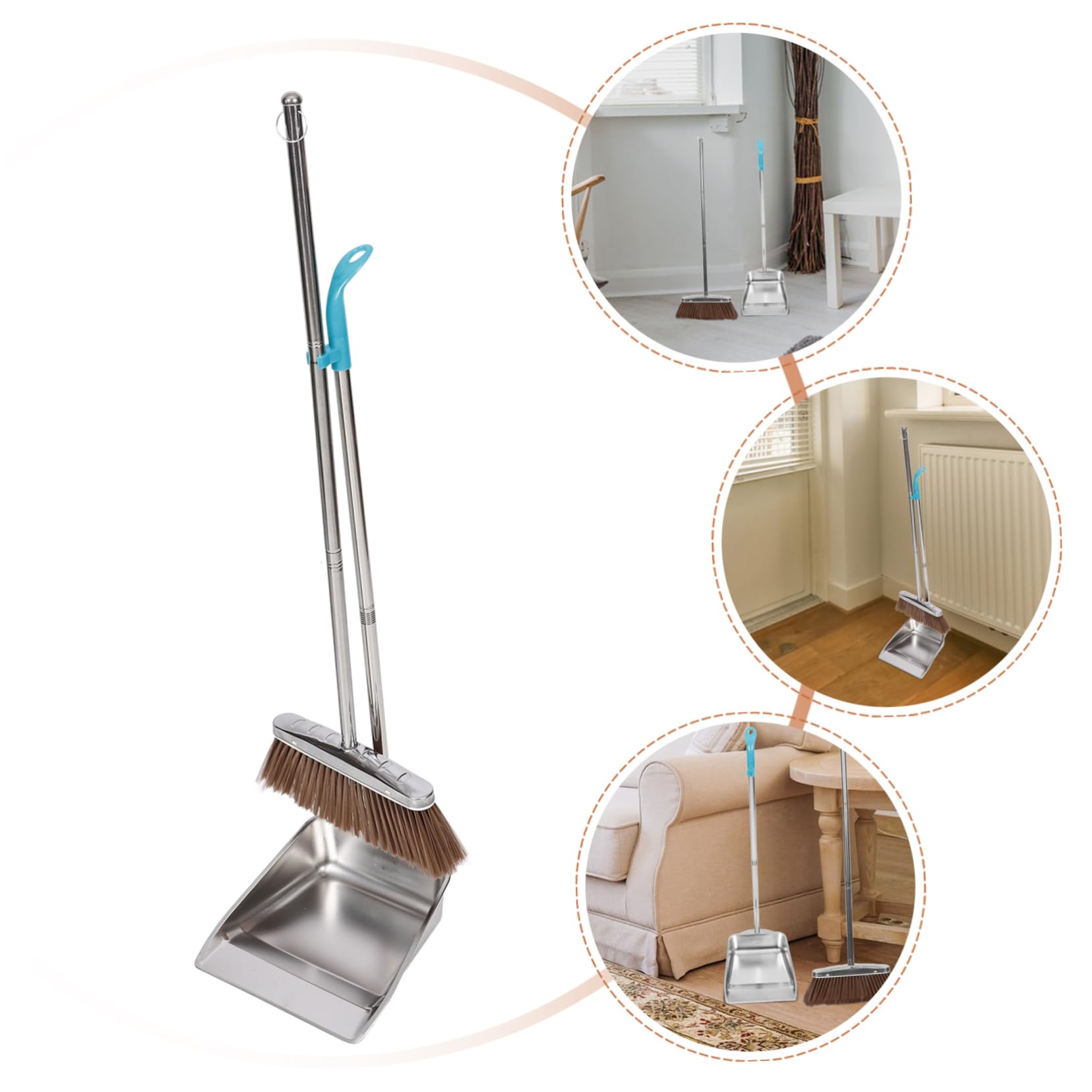ULTECHNOVO Besen Kehrschaufel Edelstahl Haushalt Mit Langem Griff Ergonomisch Stabil Für Fliesen Boden Reinigung Geeignet College Dorm Essentials