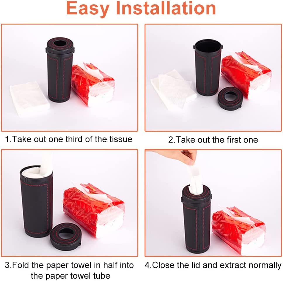 Image of STHIRA PU Leather Cylinder Tissue Box for Car, 2.75 Inch Cup Holder