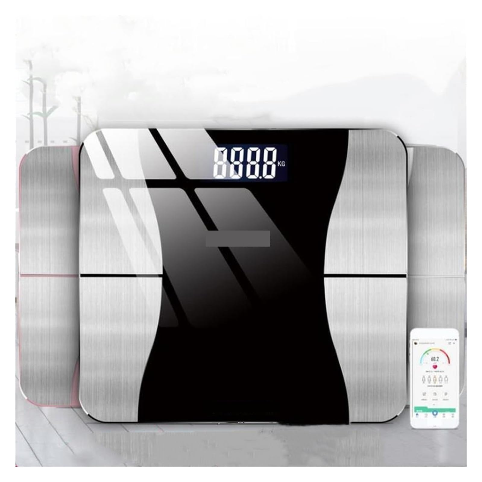 Analizador De Composición Corporal Con Teléfono Inteligente, Báscula Grasa Bluetooth, Peso Baño Digital Inalámbrica Precisa Preciso FáCil De Leer(Black)