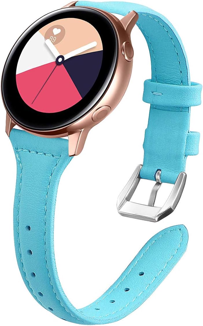 EZCO Leather Bands Compatible with Samsung Galaxy Watch Active / Active 2 / Galaxy Watch 3 41mm / Gear Sport, 20mm Slim Genuine Leather Watch Strap Replacement Wristband for Galaxy Watch 42mm R810