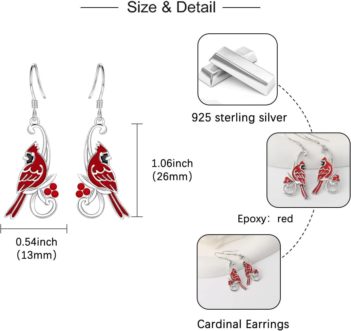 Red Cardinal Earrings for Women -Silver Cardinal Bird Dangle Earrings Cardinals Jewelry Remembrance Gifts