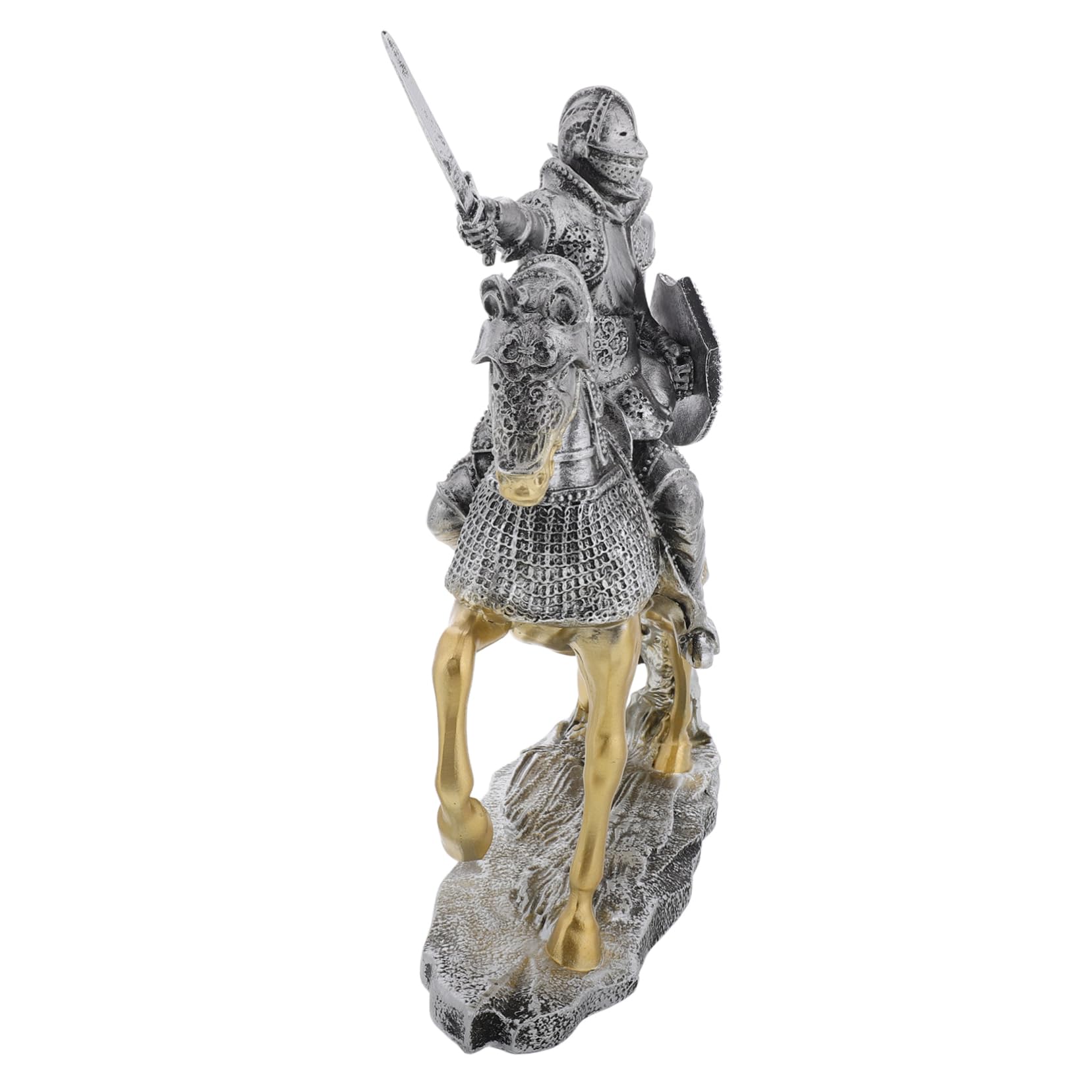 Statue Chevalier Médiéval en Résine Argenté pour Bureau et Table Décorative