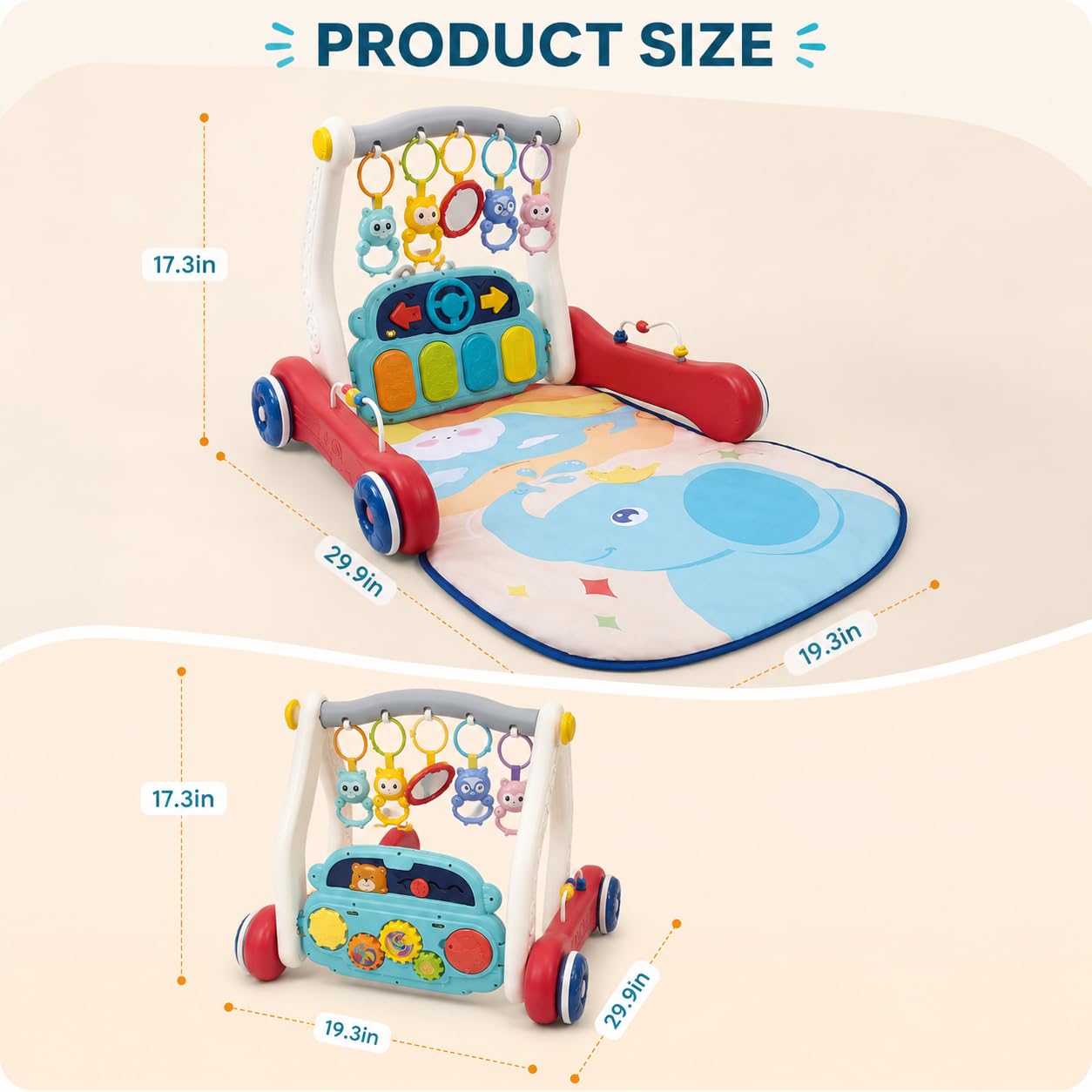 Goyal's 2 in 1 Musical Baby Activity Walker with Convertible Play Gym | Push Walker with Play Piano, Lights, Rattles & Tummy Time Mat for Babies & Toddlers 2