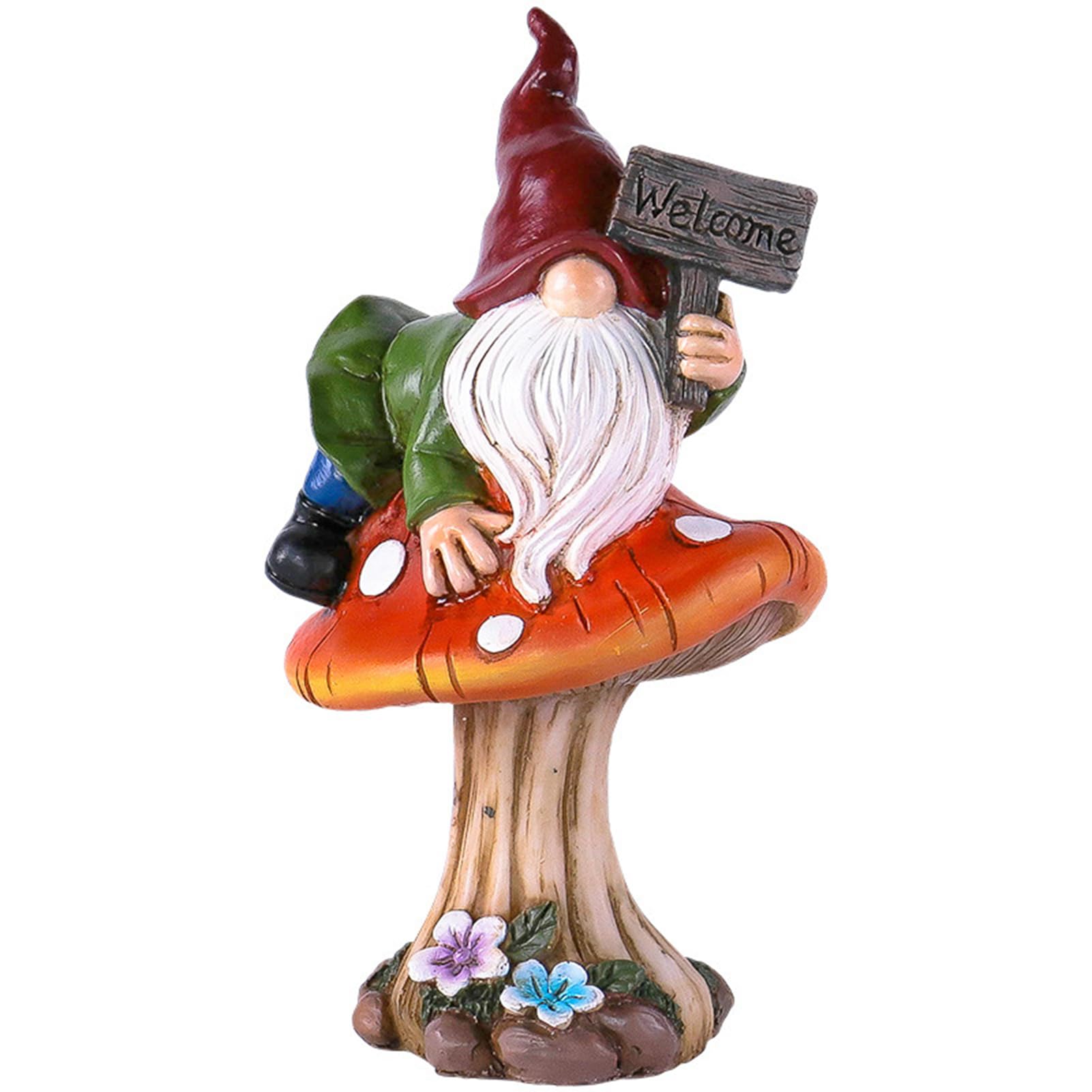 Statuetta decorativa a forma di nano da giardino su fungo in resina – Simpatico cartello di benvenuto per casa e giardino, 10,5 x 8 x 17,5 cm, decorazione perfetta per gli amanti dei nani