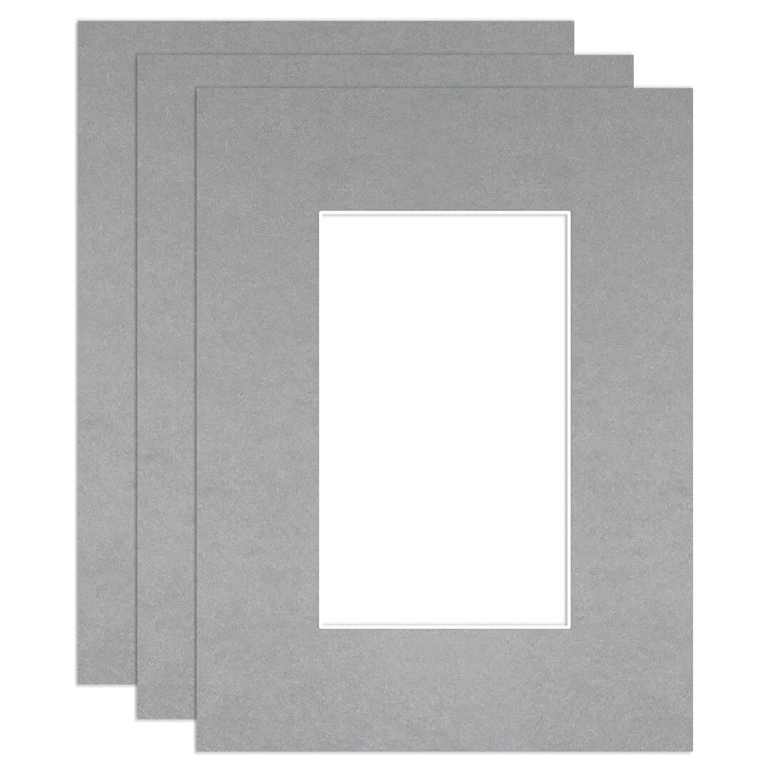 Procut Global 8x6" Silver Picture Mounts to Fit 5x3" Aperture - Precision Cut Cardboard Photo Mount - Ideal for Frames, Prints, Artwork & Certificates - Sizes & Colours Available - 3 Pack โ image 1
