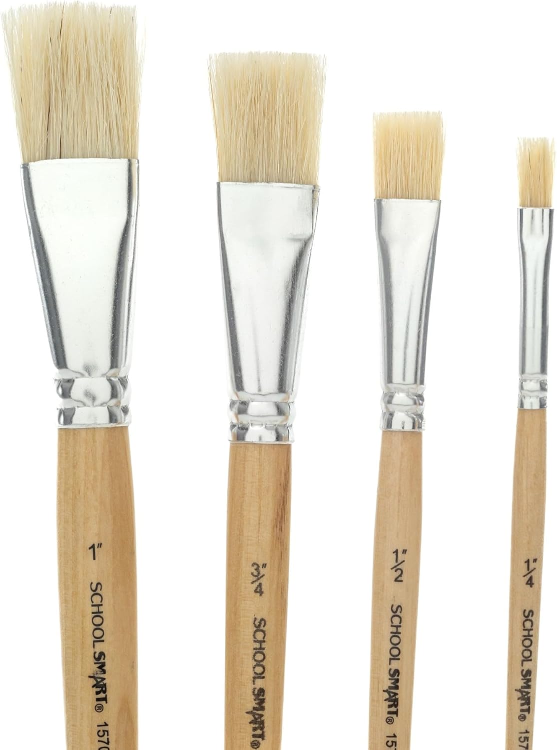 School Smart Interlocked White Paint Brushes with Short Handles for School and Arts and Crafts Use, Assorted Sizes, Bulk Set of 72