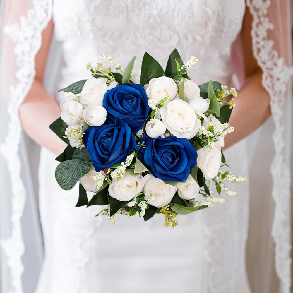 Giveduno Artificial White Wedding Rose Bouquet