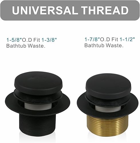 Miniatura 7 de Juego de montaje de reborde de drenaje de bañera color negro, con punta de desagüe de un solo agujero, kit de recambio de rosca gruesa con placa
