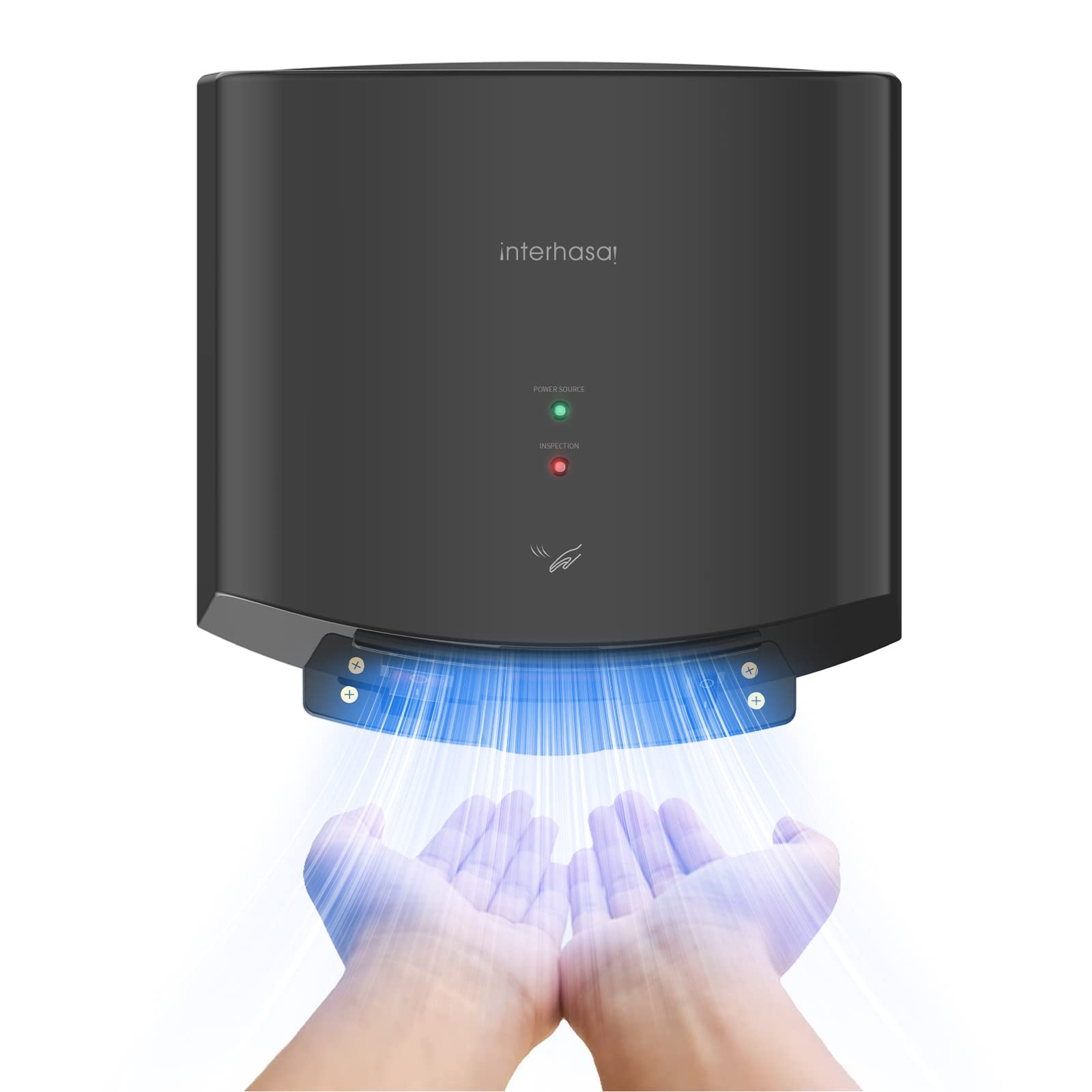 interhasa! Händetrockner automatischer Infrarotsensor handtrockner leise Gewerbe und Haushalt 1250W（Schwarz）