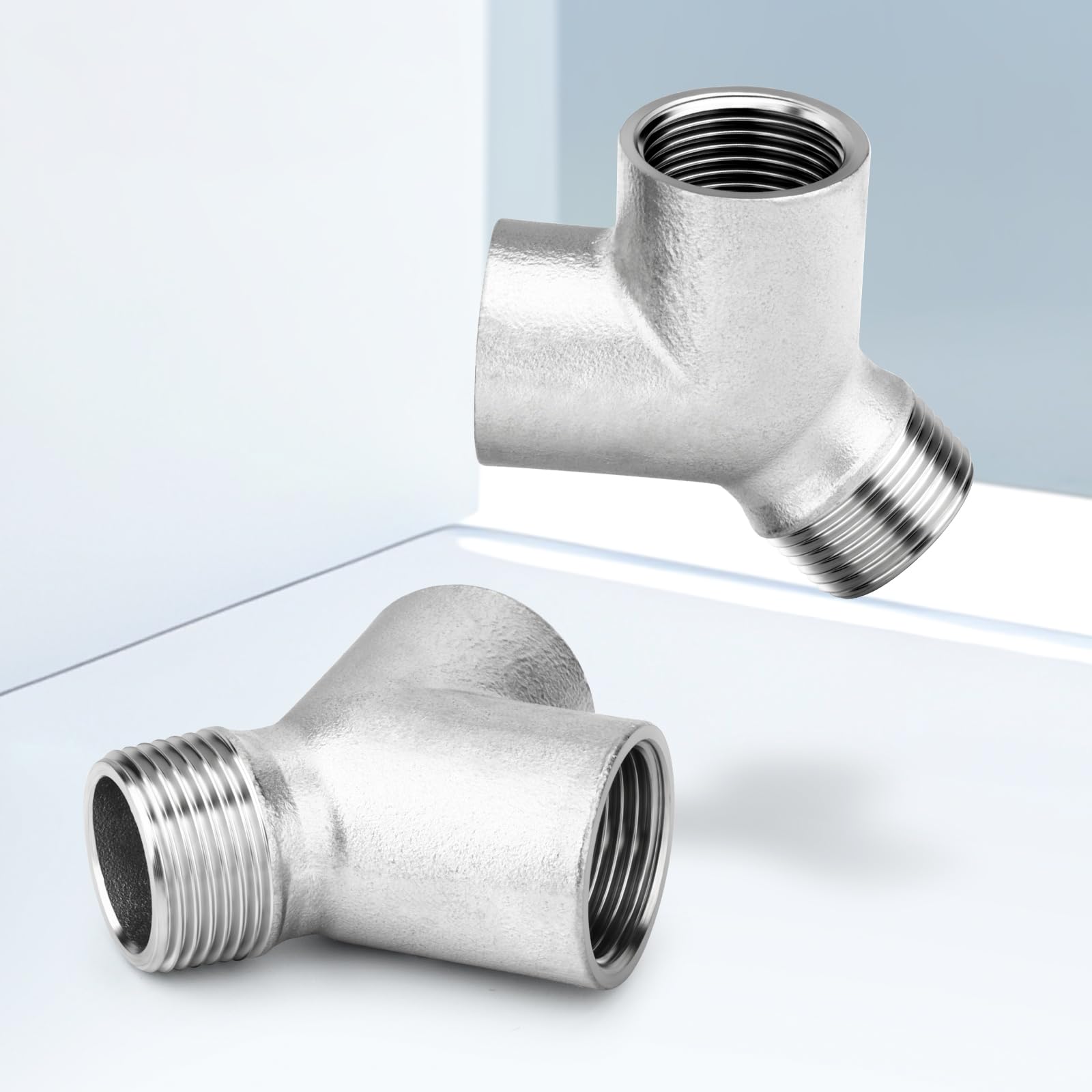 2 Stück 304 Edelstahl Y Form 3 Wege Rohrverschraubungen, 1" BSP Innengewinde x 1" BSP Innengewinde x 1" BSP Außengewinde Verbinder