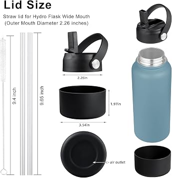 Straw Lid for Hydroflask Wide Mouth 32 40 oz and Water Bottle Boot for Hydro Flask Sports Water Bottles 32 40oz,BPA-Free, Non-Toxic (Black)