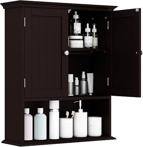 Miniatura 12 de GOFLAME Armario de pared para baño, gabinete de medicina montado en la pared que ahorra espacio con estante ajustable, perno de expansión de estante