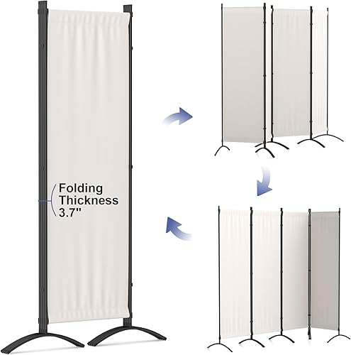 Miniatura 5 de Morngardo Divisor de habitación mejorado, pantallas de privacidad plegables de 4 paneles divisores de pared de 88 pulgadas, separadores portátiles