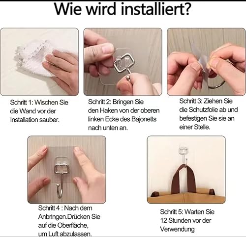 Miniatura 3 de Generic ZJH-G-BST008 - Ganchos autoadhesivos transparentes ultra fuertes de 50 libras (máx.), ganchos de pared resistentes para cocina, baño, techo