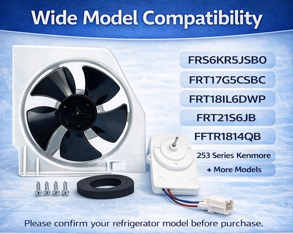 5303918774 Condenser Fan Motor Kit Compatible with Frigidaire Kenmore Crosley Refrigerators, Replaces 240334001, 240397101, 240525401, 241681101,CKD918774X – Fits FRS6KR5JSB0, FRT17G5CSBC, FRT18IL6DWP