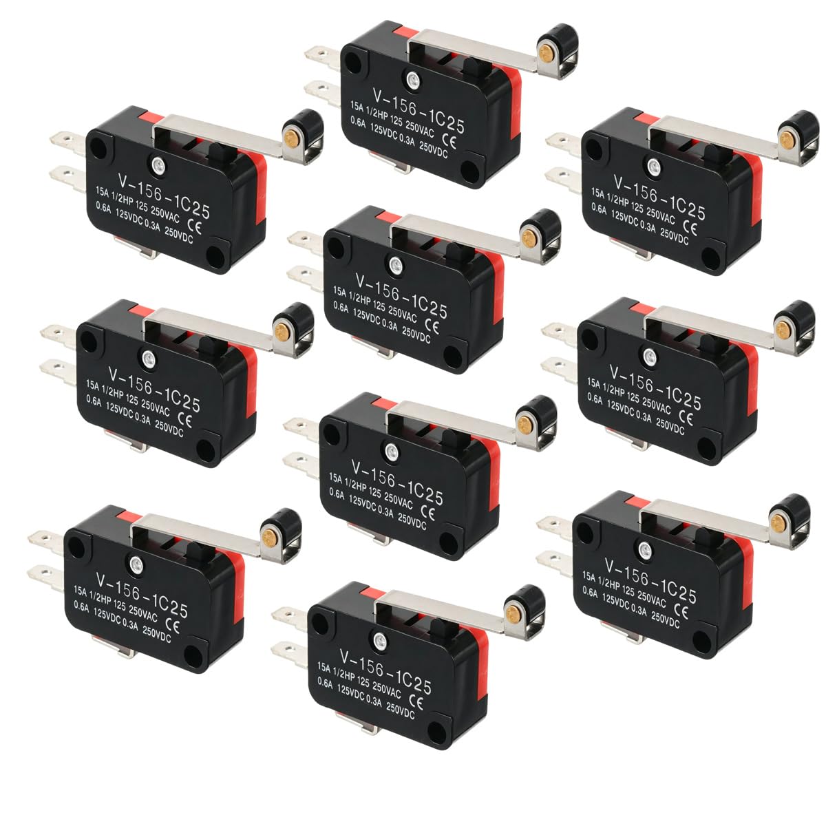 Gebildet 10pieces Micro Limit Switch V-156-1C25, Long Roll Hinge Lever Switch, Roller Lever Switch, Momentary SPDT Snap Action
