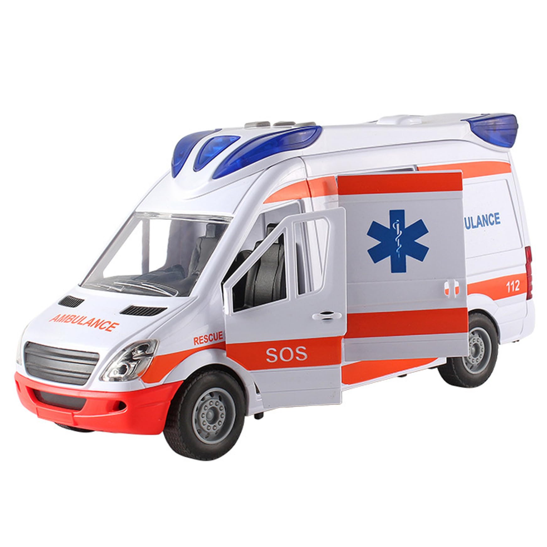 1pc Ambulance Juguete con Luces y Sonidos simulación Ambulancia de Juguete de batería con 5 Puertas Abiertas Vehículo de Juguete de inercia para niños Antimitaciones de 3+ cumpleaños
