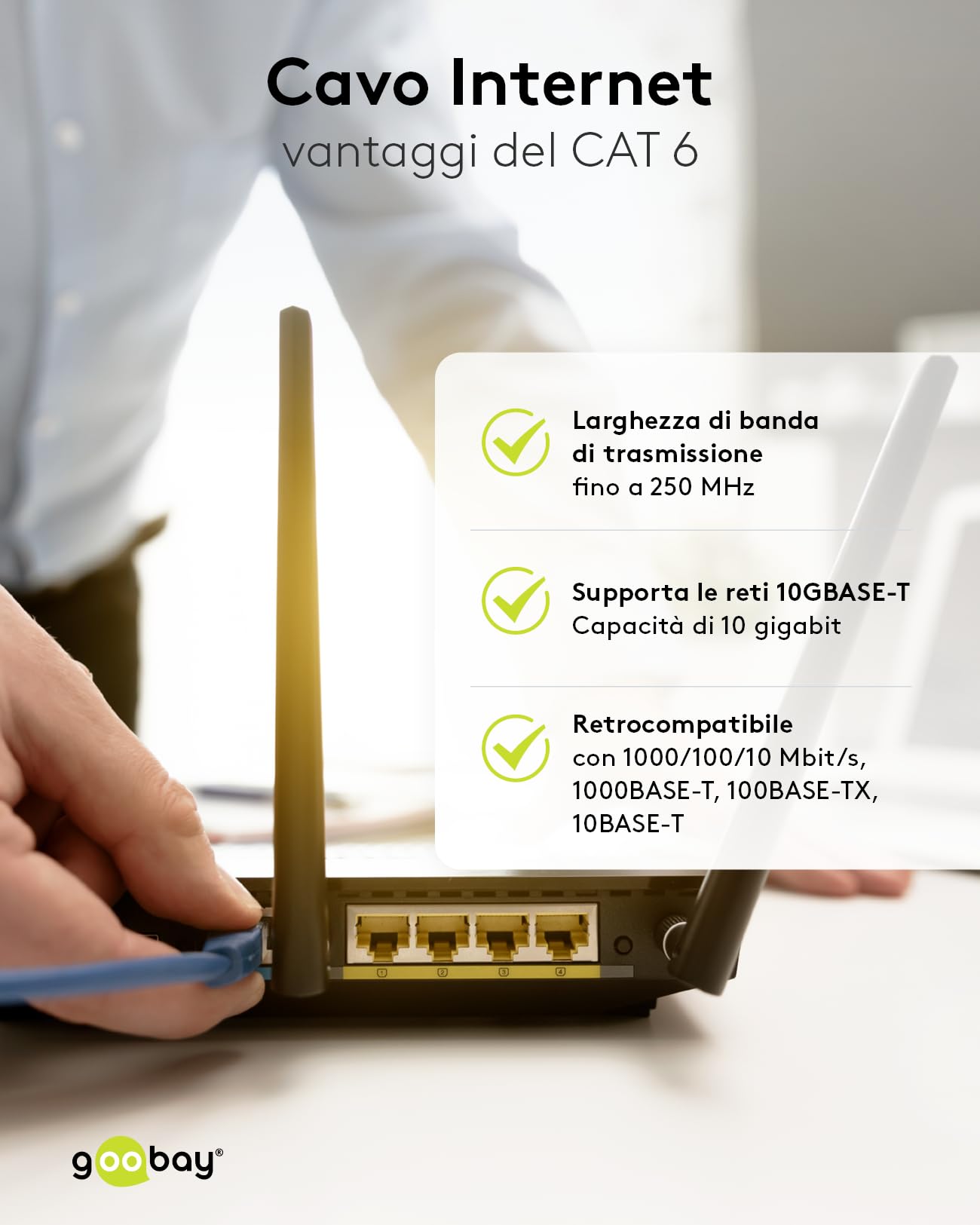 Goobay 92754 Cavo CAT 6 Cavo di rete Lan per Gigabit Ethernet S-FTP Cavo patch a doppia schermatura con connettore RJ45, 30 m, nero - Vista 5