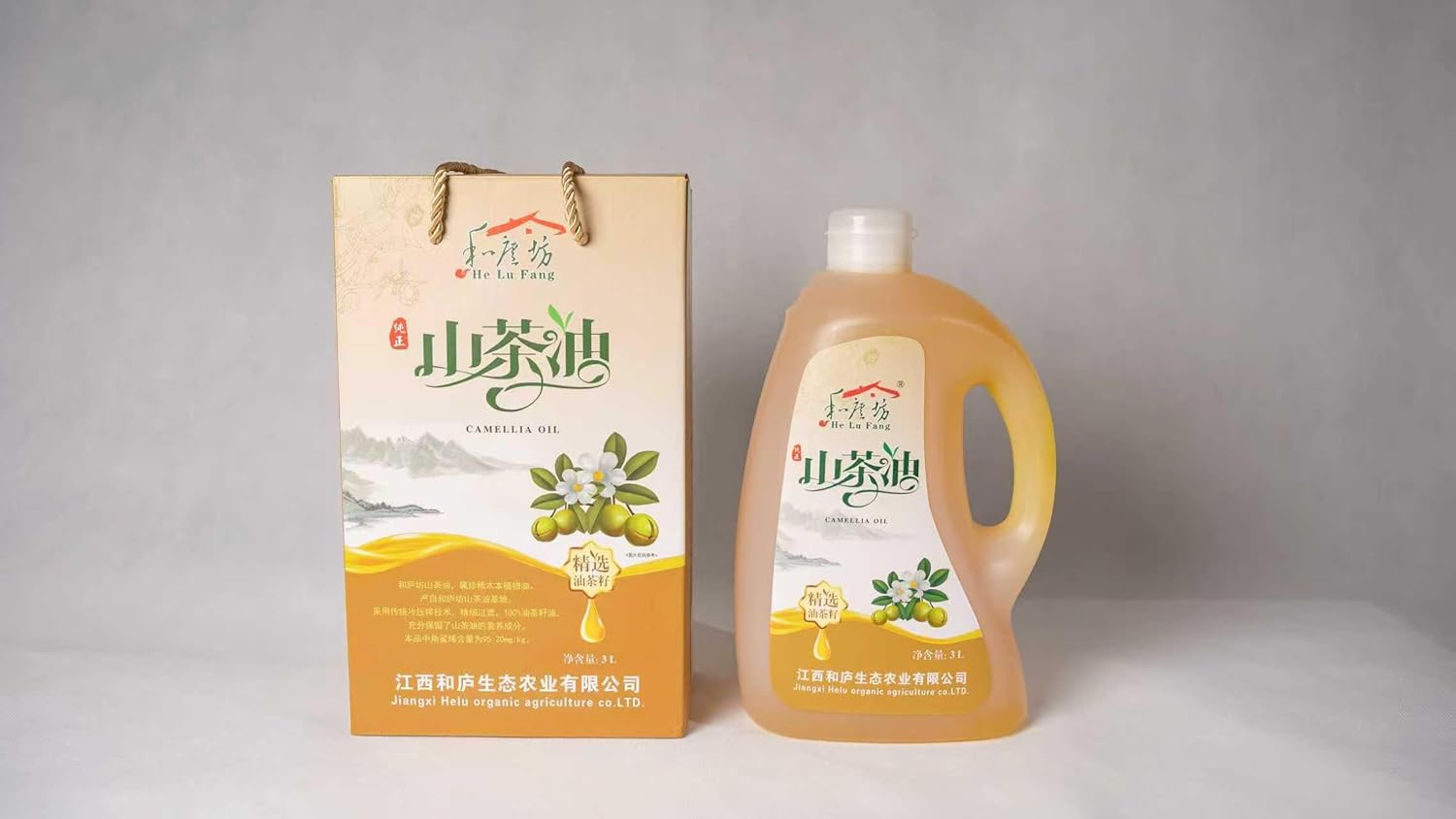 He Lu Fang Pure Camellia Seed Oil – Cold Pressed Organic Cooking Oil, 3L-101 oz- 100% Pure Cold Pressed Tea Seed Oil, 485°F High Smoke Point for Healthy Cooking, 80% Oleic Acid (Omega-9),
