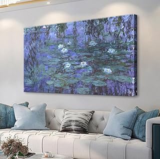 Large Blue Water Lilies by Claude Monet Canvas Wall Art Famous Painting - Classic Artwork Wall Decor Picture Print with Framed for Bedroom Living Room Office -24" x36"