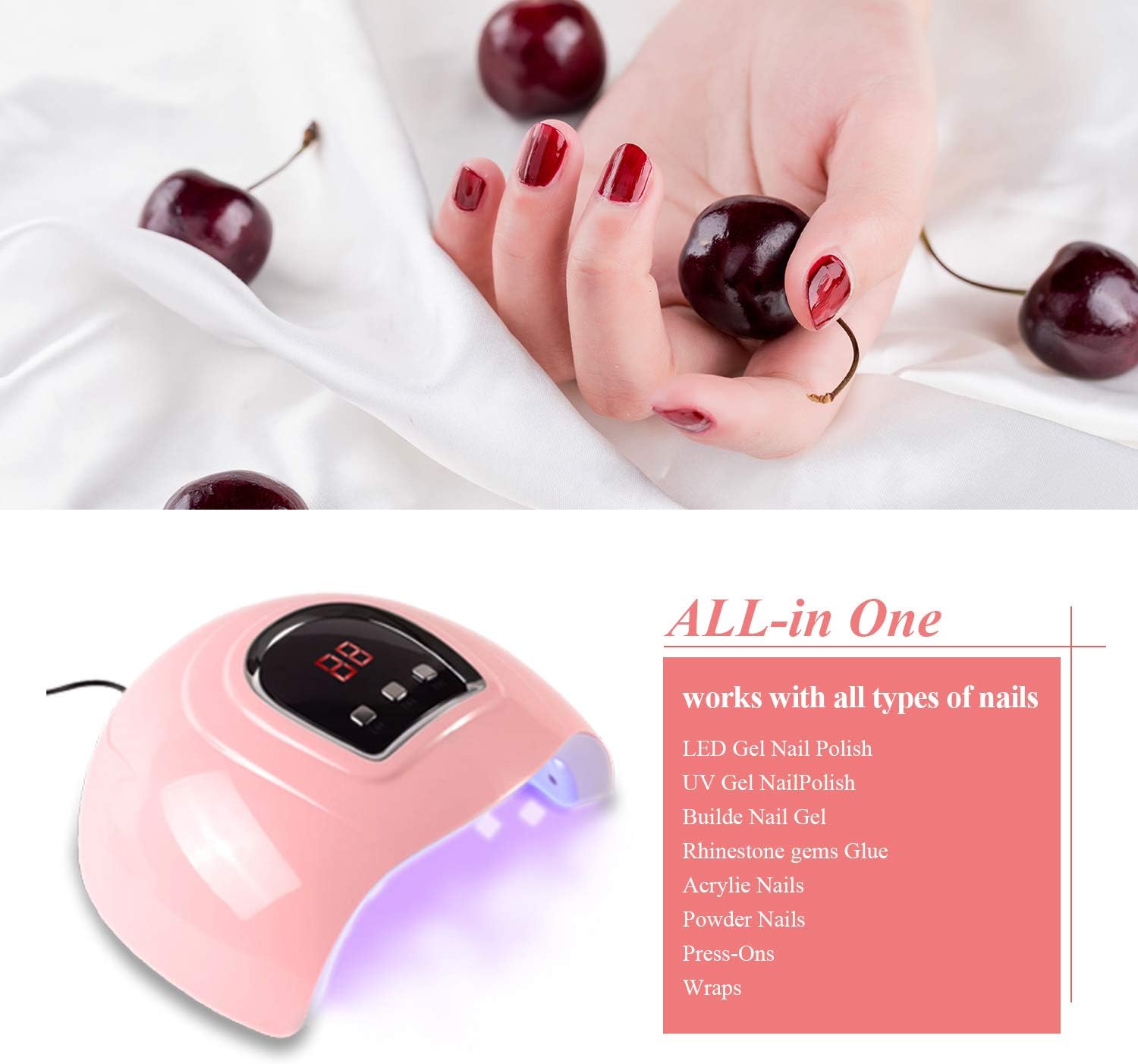 UV LED Nail Lamp 54W, Hirsrian LED Gel Nail Dryer with 3 Timers Professional Nail Polish Curing Art Tools with Automatic Sensor