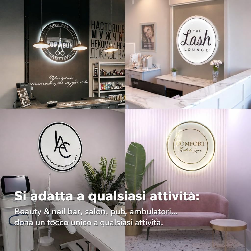 Neonapm Insegna Acrilica Retroilluminata Personalizzata, Segno Luminoso per Logo Aziendale, Vetrina di Ristorante, Negozio, Decorazione di Ufficio, Studio di Bellezza, Forma Rotonda (35-120cm)