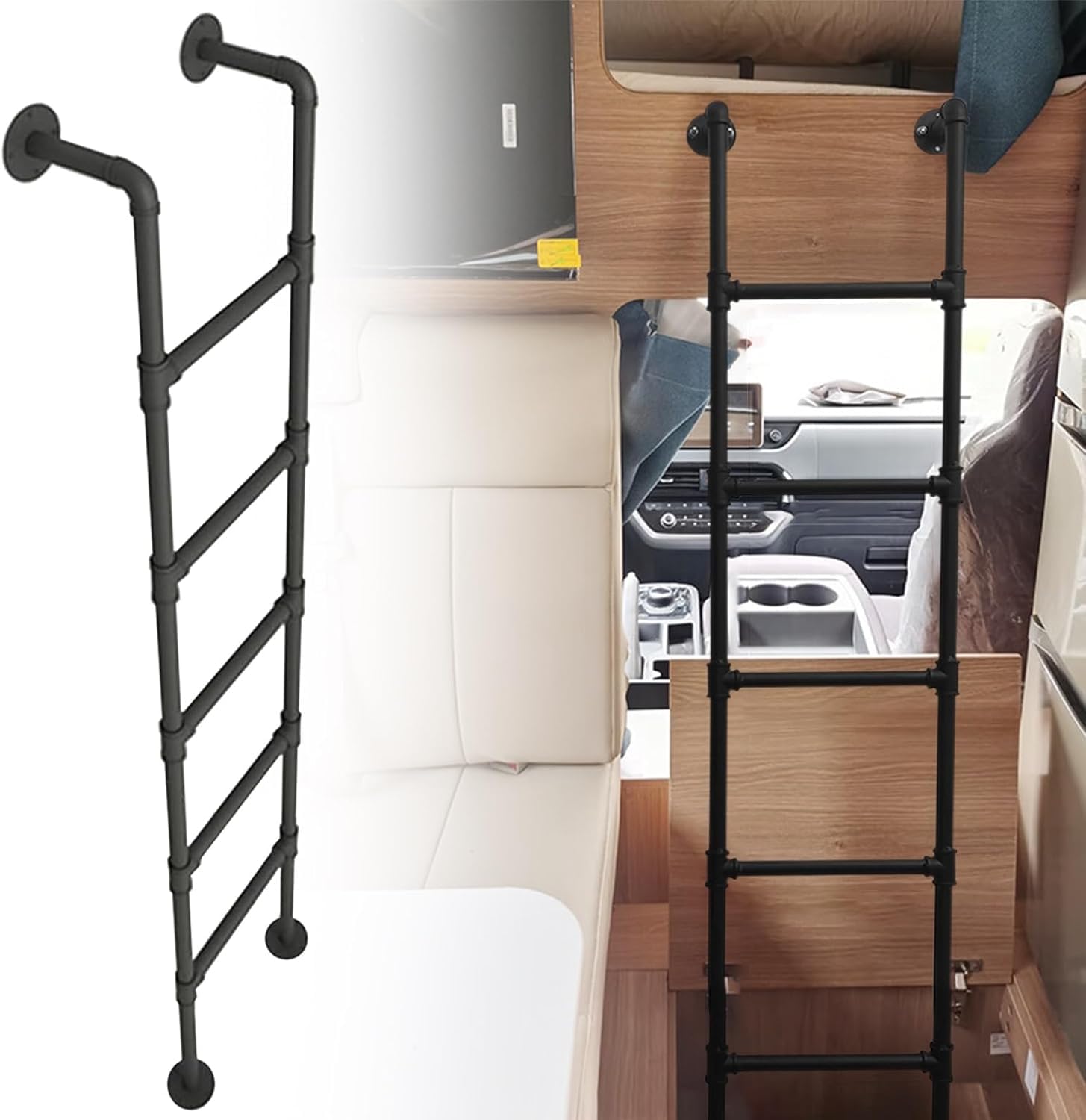 Wall Mounted LadderBunk Bed Ladder Emergency Fire Climbing Ladder Metal Iron Travel Trailer Bed Ladders Load 330 LBS for Home Attic Loft Dorm Appartments RV(110cm/43in)
