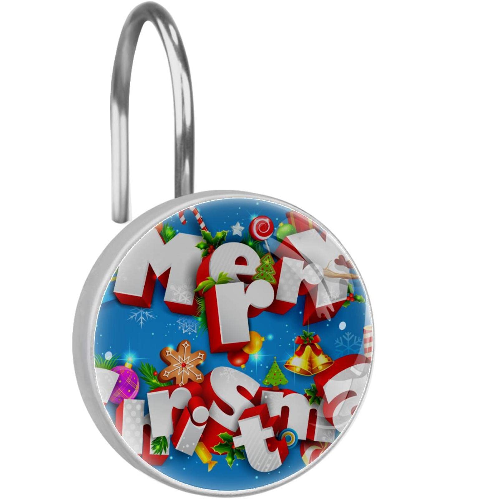 Anneaux rideau de douche Noël pour salle de bain festive bleue