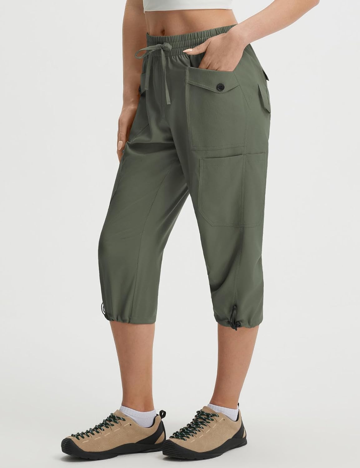 baleaf Women's 19'' Capri Pants with 7 Pockets Lightweight Quick Dry Water Resistant Hiking Travel Summer Pants for Outdoor - Image 7