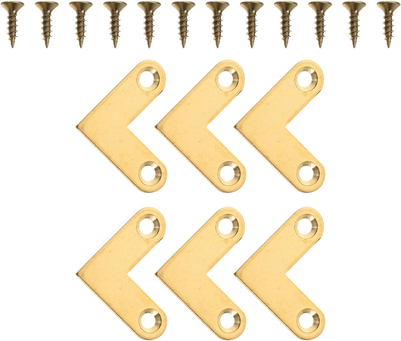 6Pcs Brass Right Angle Flat Corner Brackets Heavy Duty 90 Degree Corner Braces for Furniture Frame Cabinet Shelf Repair and Picture Frame Assembly