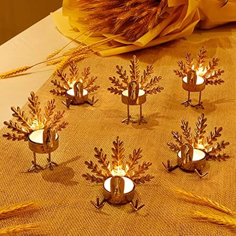 SAND MINE 6 Pack Metal Turkey Tea Light Candle Holders, Thanksgiving Candle Holder, Turkey Candle Holder, Metal Candle Holder, Thanksgiving Home Table Decoration (Bronze) Cover