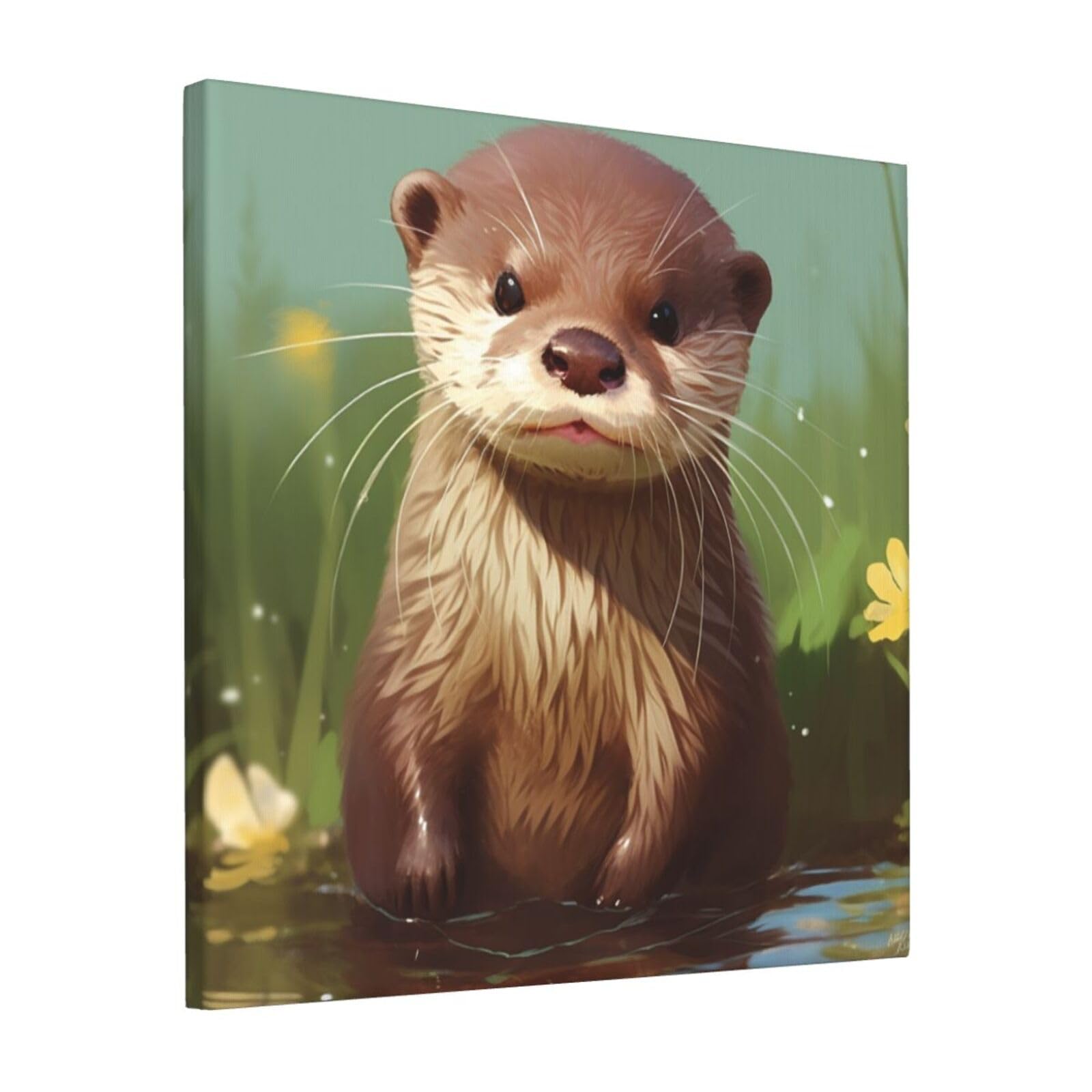 KLOPH Cute otter Canvas Wall Art for Living Room 12"x12" Modern Artwork Painting for Bathroom Hanging Canvas Prints Aesthetic Wallart for Bedroom Kitchen Office Wall Decor