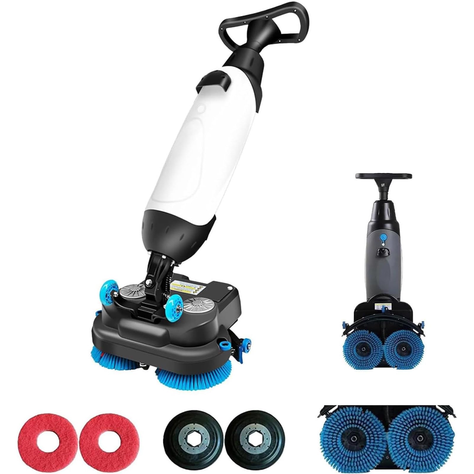 Fregadora Secadora De Pisos con Operador A Pie De 17",Pulidora,Limpiadora,Abrillantadora Y Fregadora EléCtrica con Almohadillas Reutilizables,BateríA 90-120 Min,360 RPM Red White