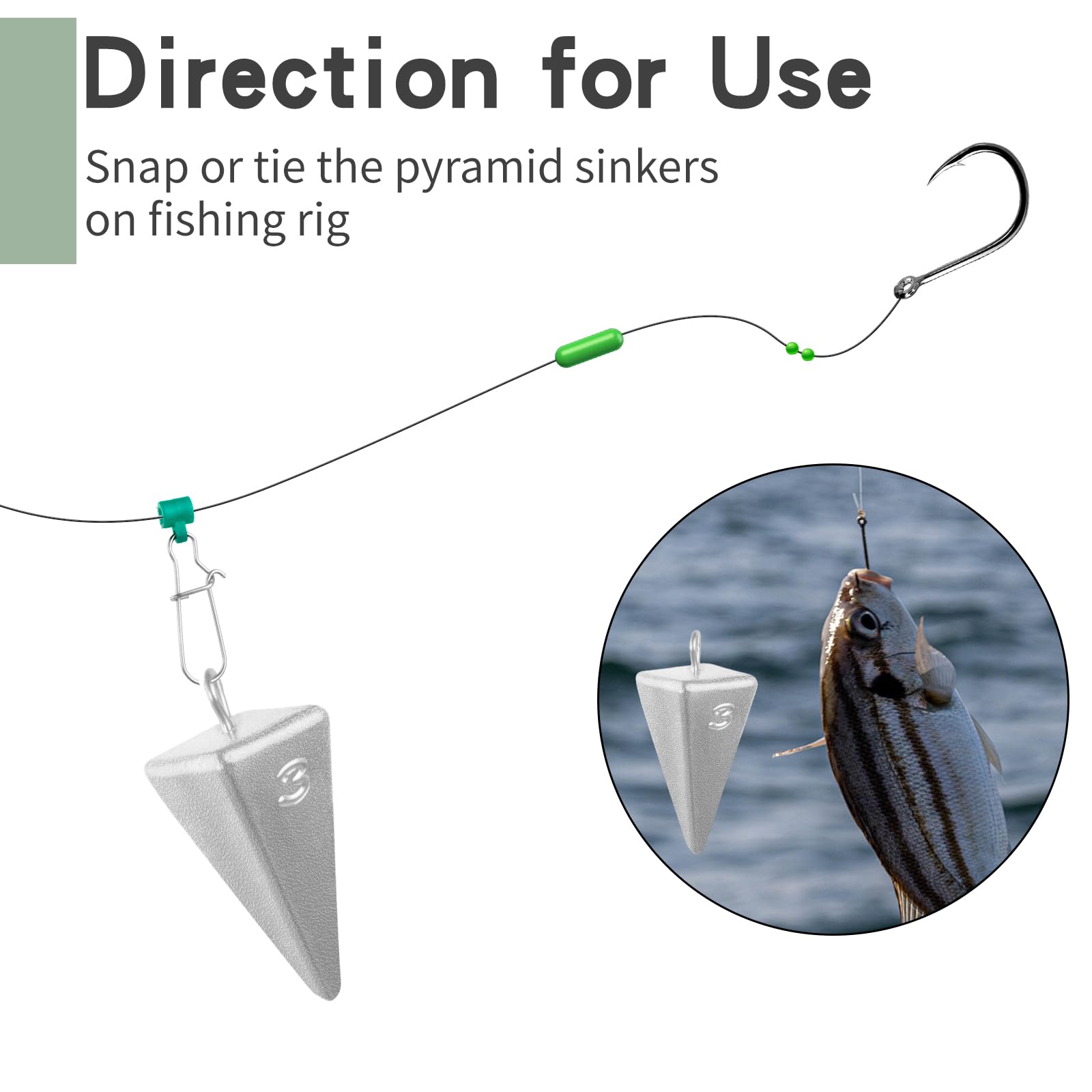 Piastrine piramidali – 18 pezzi – Pesi da pesca in acqua salata senza grovigli con 2 pezzi Sinker Slider per oceano, spiaggia, molo attrezzatura da pesca