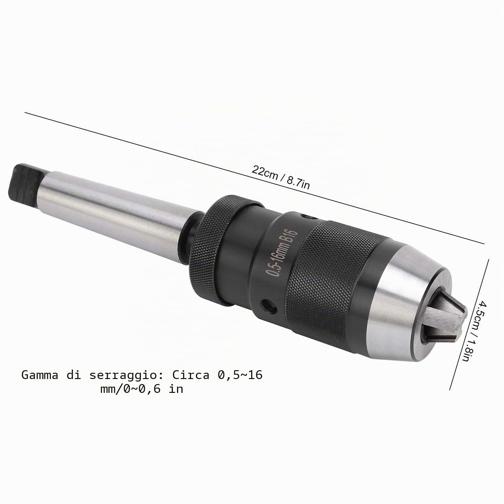 Per trapano a colonna MK3-B16 Mandrino autoserrante 0,5-16 mm Dispositivo di bloccaggio rapido cono Morse adatto per trapano a colonna, fresatrice, tornio