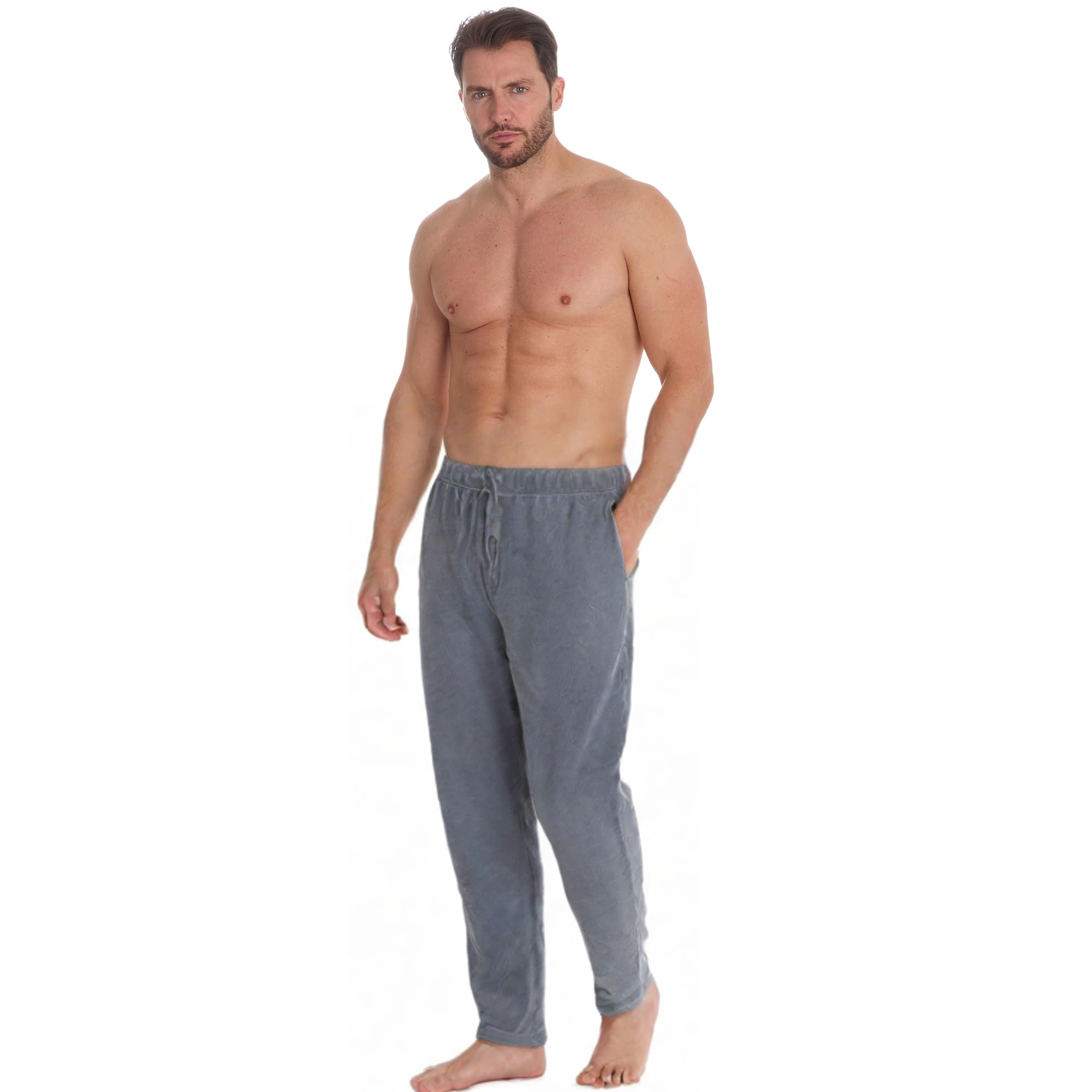 INSIGNIA Mens Fleece Check Pyjamas Lounge Pants Bottoms (Grey Minky Fleece, XXL)