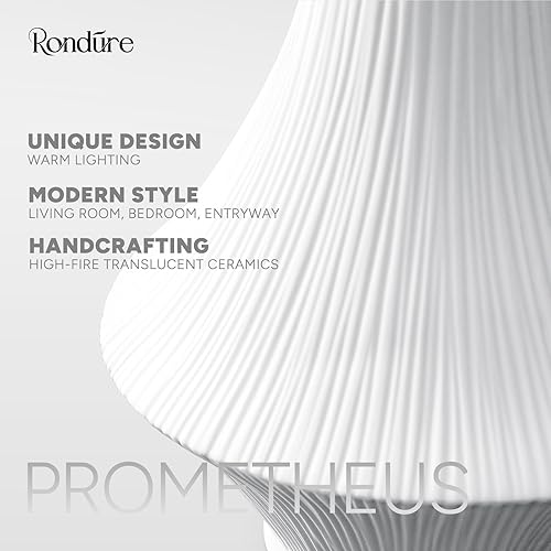 Miniatura 6 de RONDURE Lámpara de mesa moderna de cerámica de 12.3 pulgadas, lámparas de noche modernas para dormitorio, sala de estar y mesita de noche, pantalla